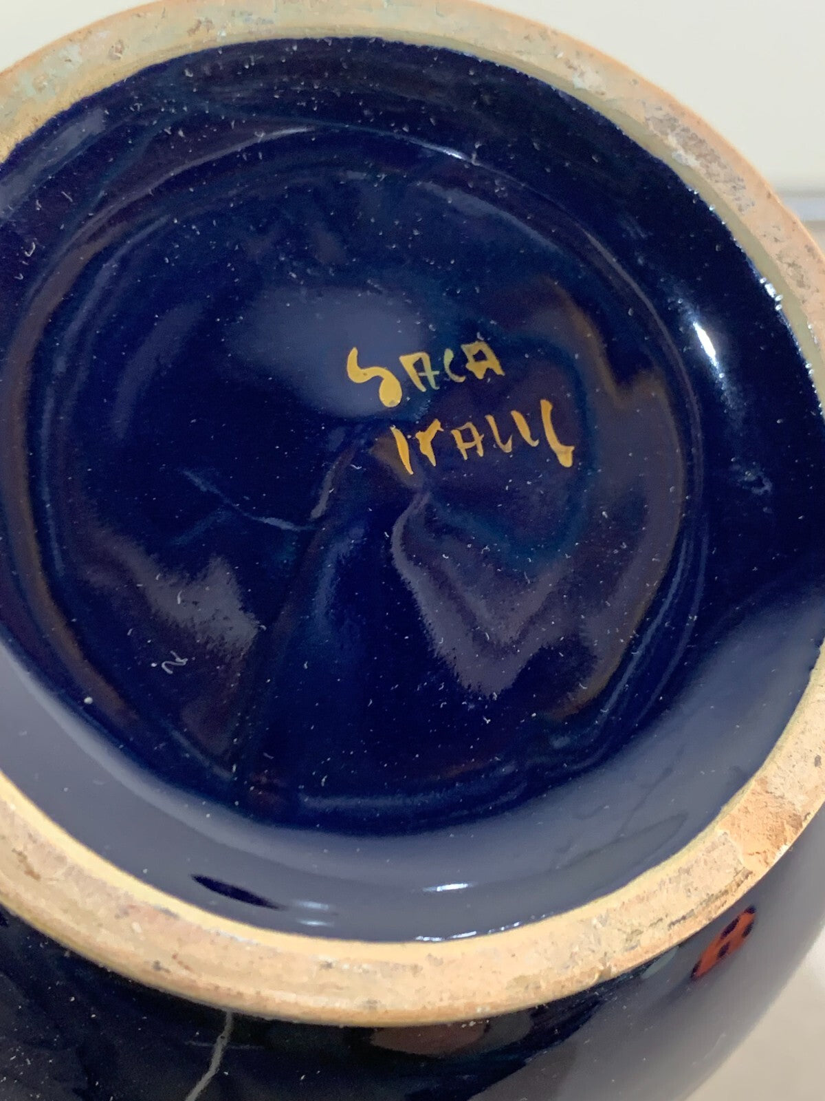 Vintage cobalt blue vase hand-painted, made in Italy