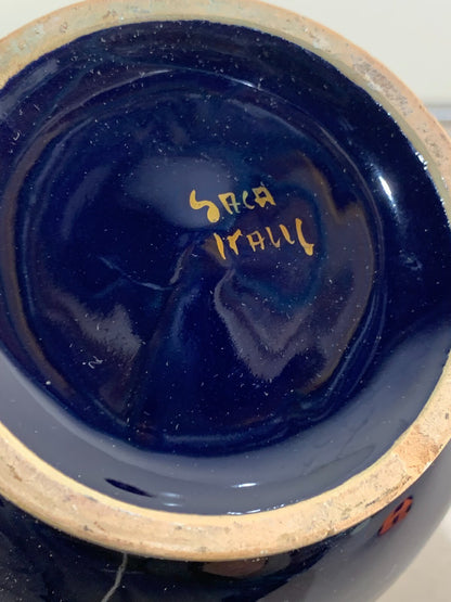 Vintage cobalt blue vase hand-painted, made in Italy