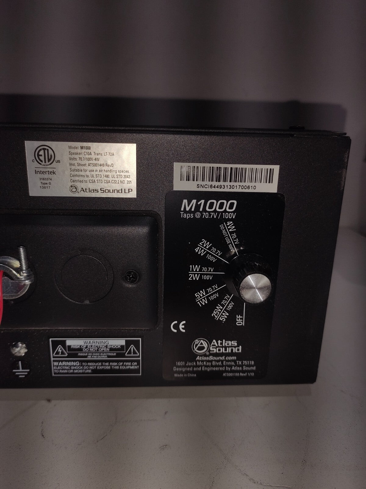 Intertek M1000 speaker C10A ATLAS SOUND
