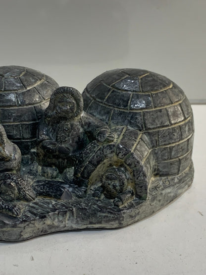 Wolf Original Handmade Sculpture of (Eskimo) Inuit Igloo Family Home. Signed.