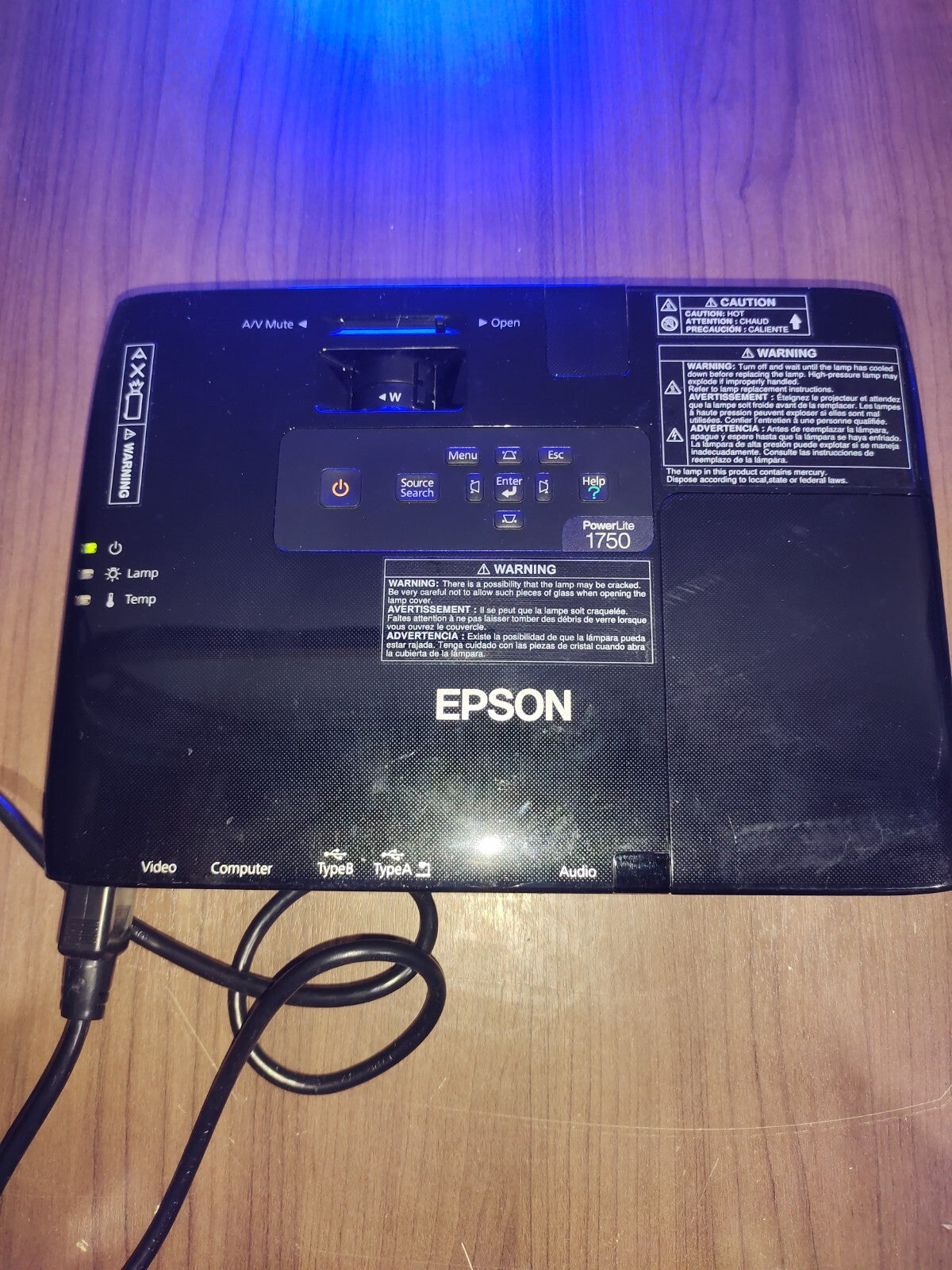 Epson PowerLite 1750 Multimedia 3LCD Projector H372A Black 450 Hours 3500 Lumens