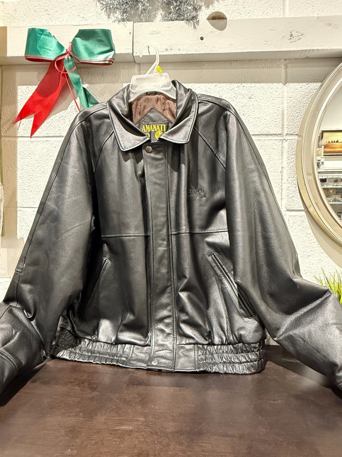 Amanati Leather Bomber JACKET Size-L