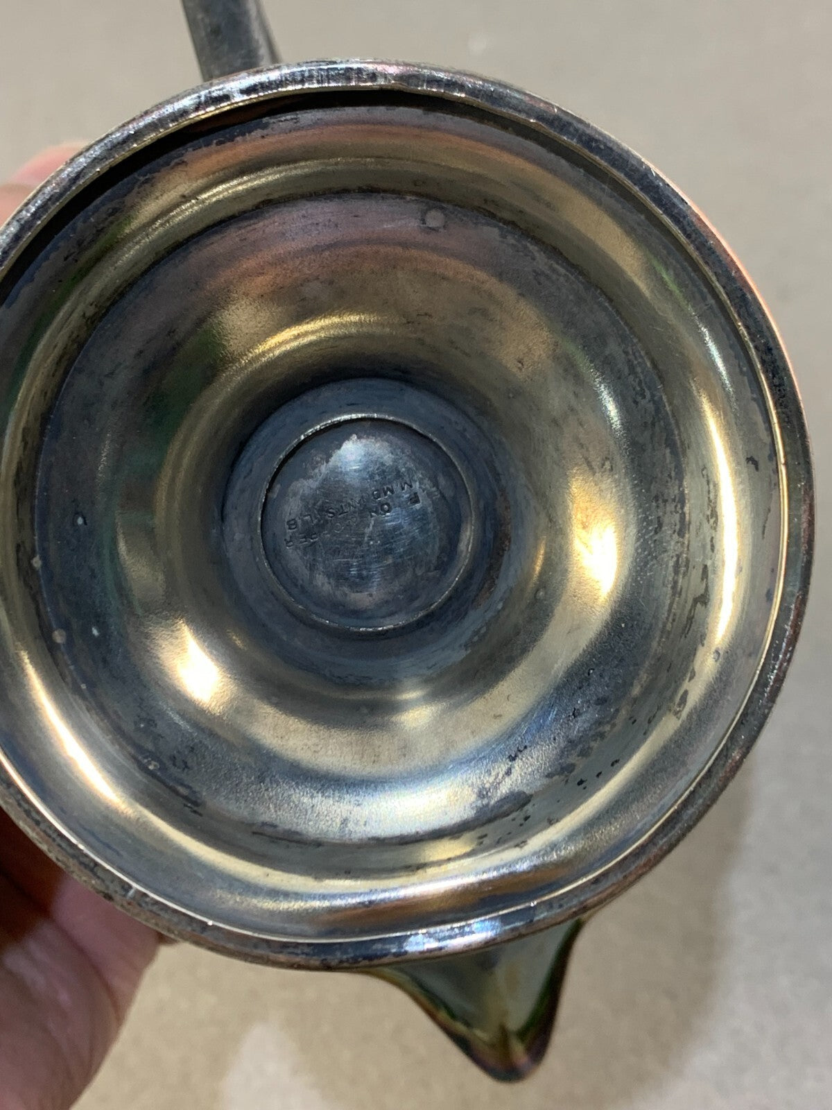 Creamer & Sugar bowl lined with copper EPO with M. Mounts rare antique