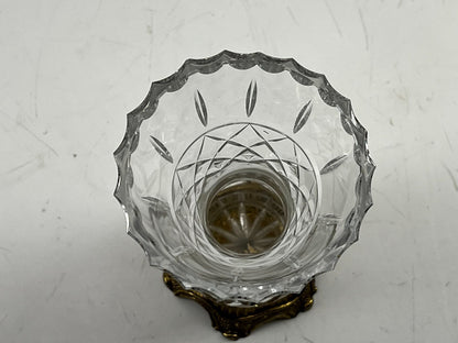 Vintage Crystal Etched Vase With Metal Base