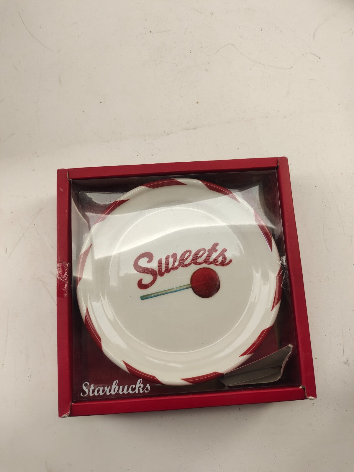 4 2007 Starbucks Dessert Plates Candy Cane Joy Jolly Ho Ho Ho Sweets