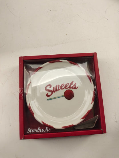 4 2007 Starbucks Dessert Plates Candy Cane Joy Jolly Ho Ho Ho Sweets