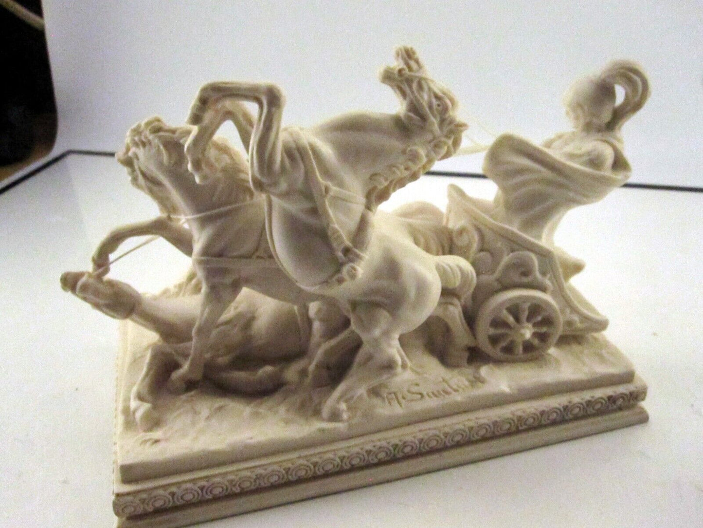 Roman Chariot Marble-Style Statue - Artistic Elegance from Italy