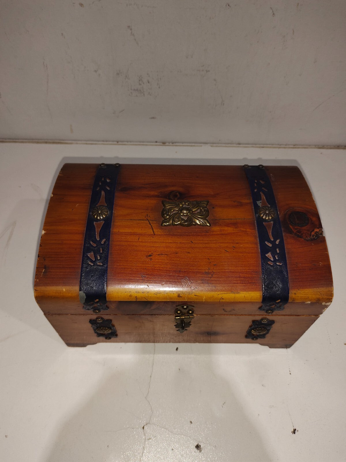 Vintage Wooden Jewelry Box With Mirror