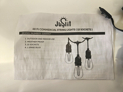 48FT  Outdoor Waterproof Commercial Grade Patio Gazebo String Lights