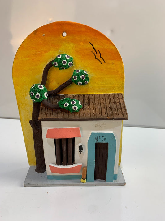 Venezuela Folk Art Hand Crafted Miniature House with Tree for wall