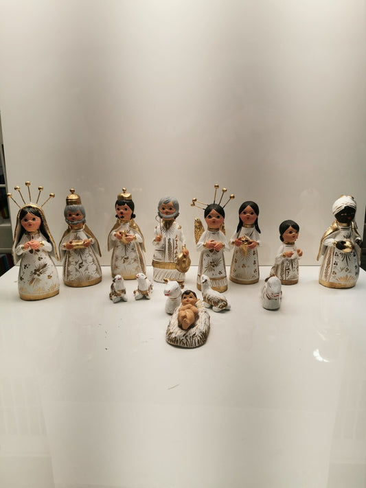 Vintage Tonala Nativity Set Terracotta Folk Art handmade Hand Painted 14 Piece
