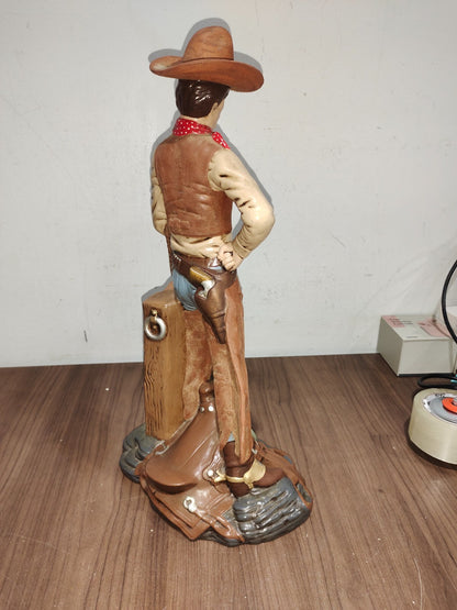 Vintage Cowboy Wooden Painted Figurine Statue