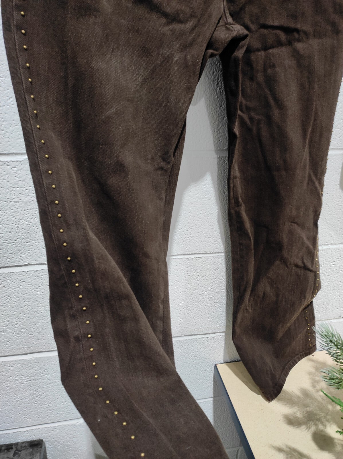 Vintage Lauren Jean Co Women's Size 10p Brown Beaded Curvy Bootcut Denim Jeans