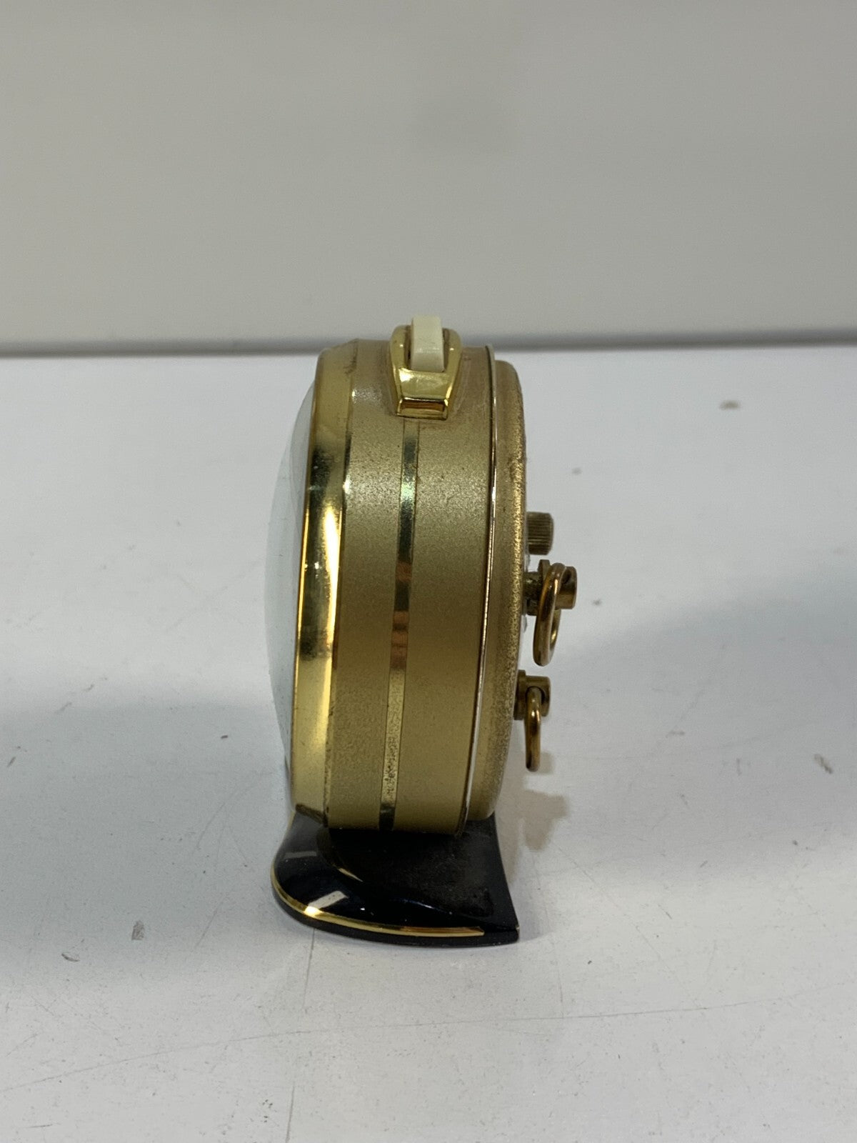 Colibri Mauthe Desk Clock Black Gold Brass Round Germany Wind Up Alarm 60s RARE