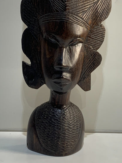 Vintage Tribal Head Bust African Folk Art Sculpture Hand Carved in Tanzania