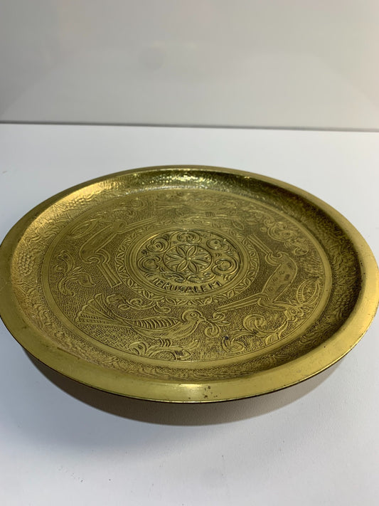 Vintage Brass Plate with Jerusalem & Nice Flower Inlay Work Kitchen
