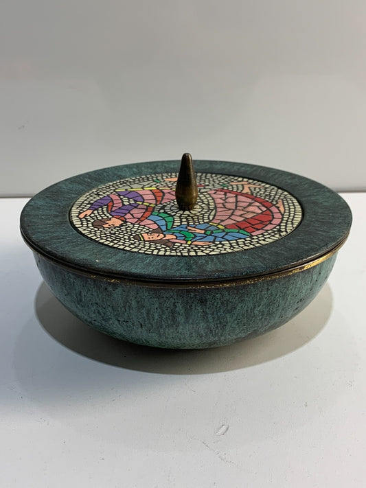 Vintage Dayagi Covered Enameled Brass Bowl
