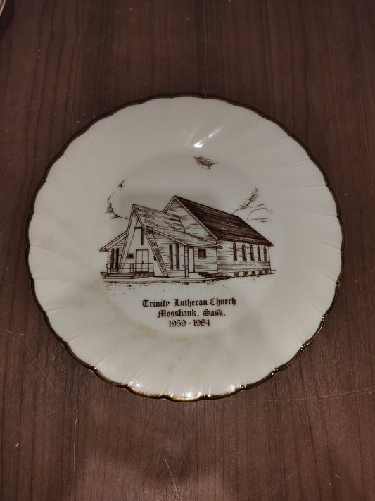 Vintage Trinity Lutheran Church 1959 Decorative Plate 22k Gold