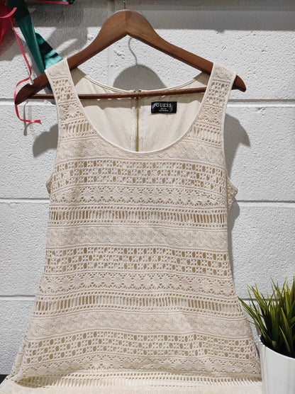 Guess Diego Dress Women's Small Ivory Cream Crochet Maxi Beach Summer