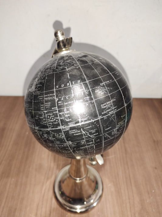 Vintage Silver Metal Base Rotating World Globe 17” Tall - Rare Black