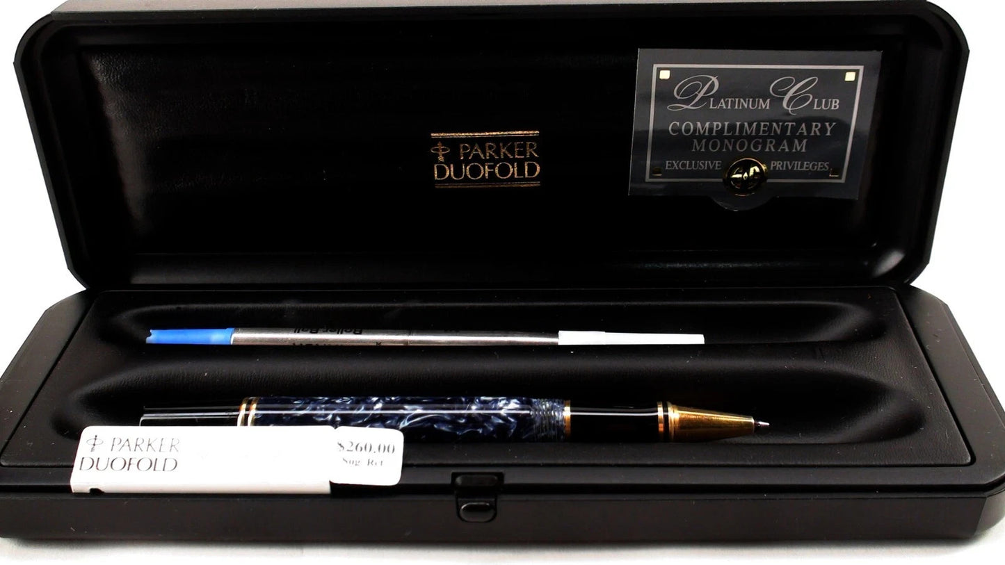 Parker Duofold Platinum Club Rollerball Pen w/ Case – Rare Platinum Trim