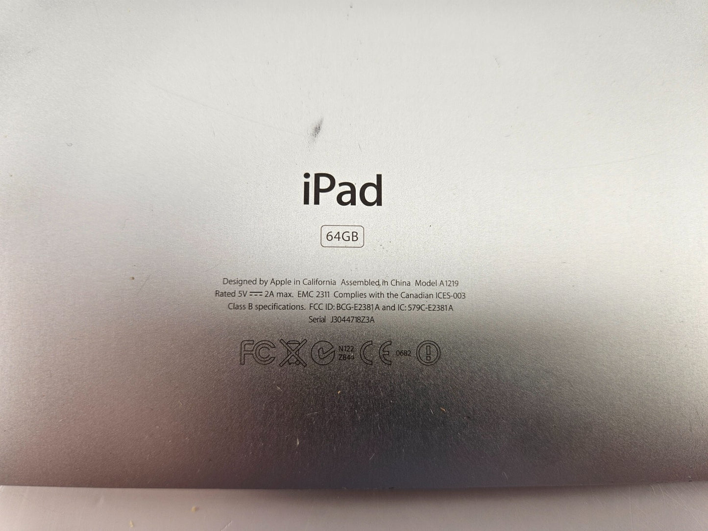 Apple iPad 64GB Silver A1219 *Parts or Repair*