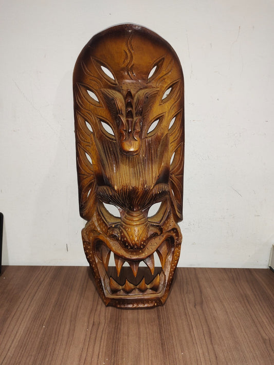 Rare Vintage Filipino Bakunawa Dragon Philippines Hand Carved Wood Tribal Mask