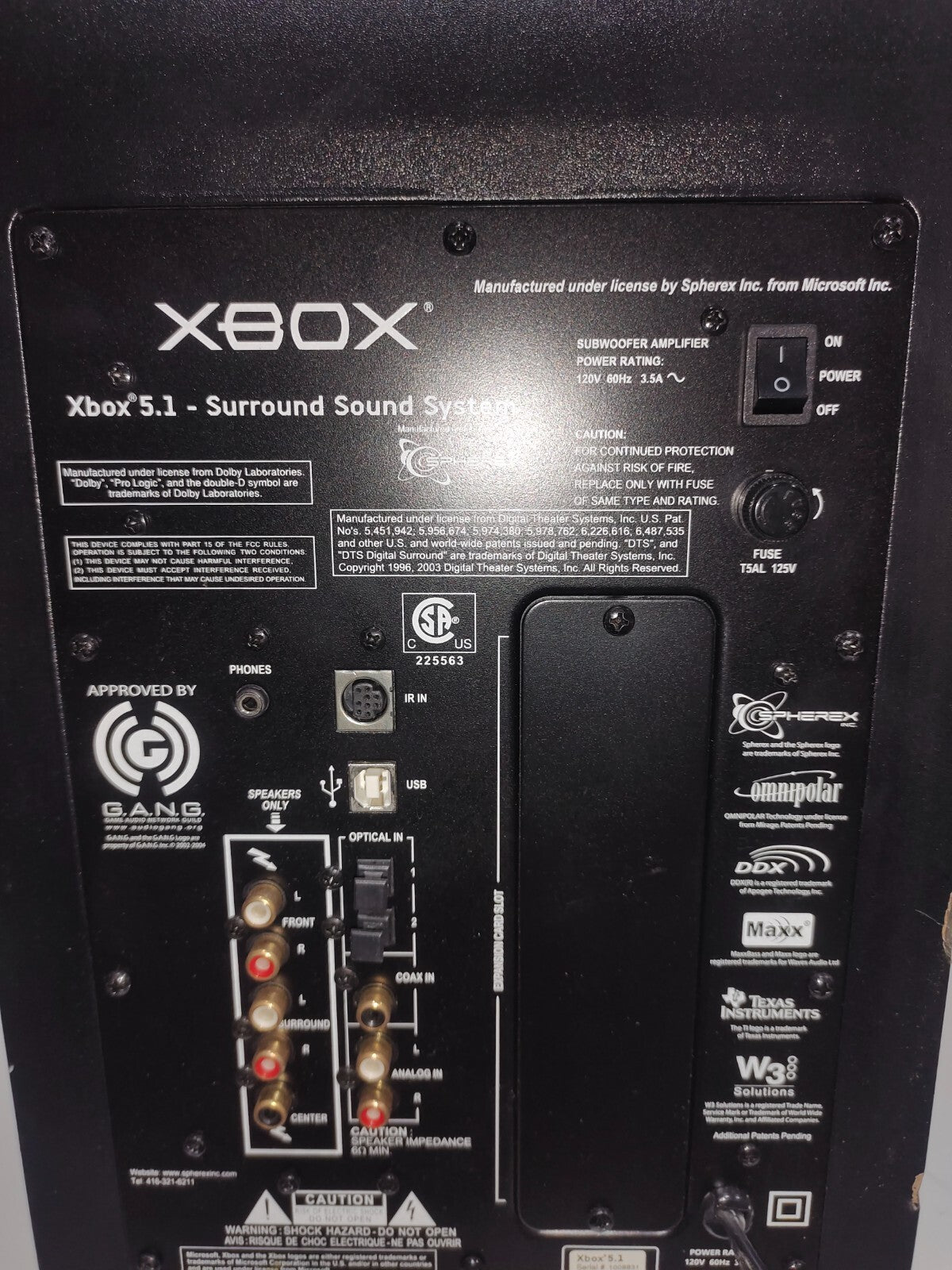 Original Xbox Surround Sound System powered Subwoofer Amplifier Only