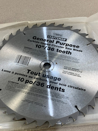 Craftsman 10-inch, 36-tooth, general-purpose, carbide-tipped circular saw blade.