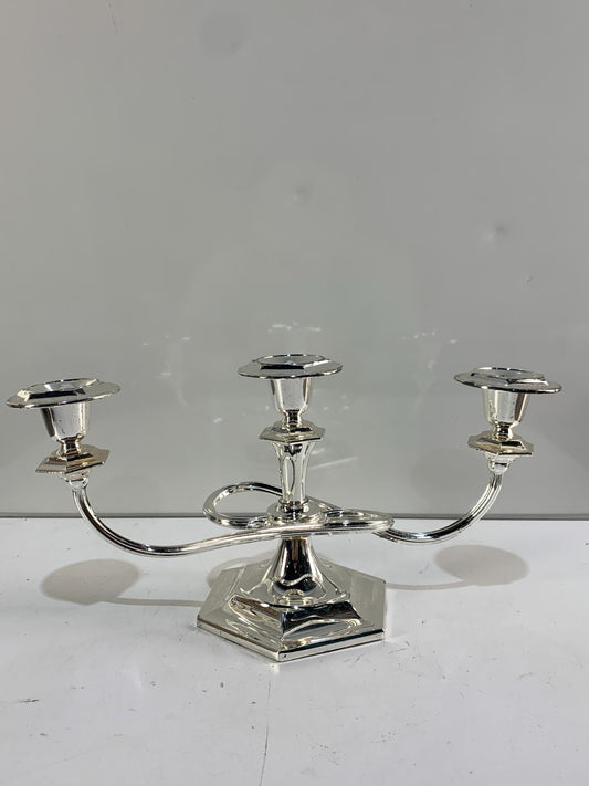 Vintage silver steel ornate candlestick holder 3 Arm Candle Holder