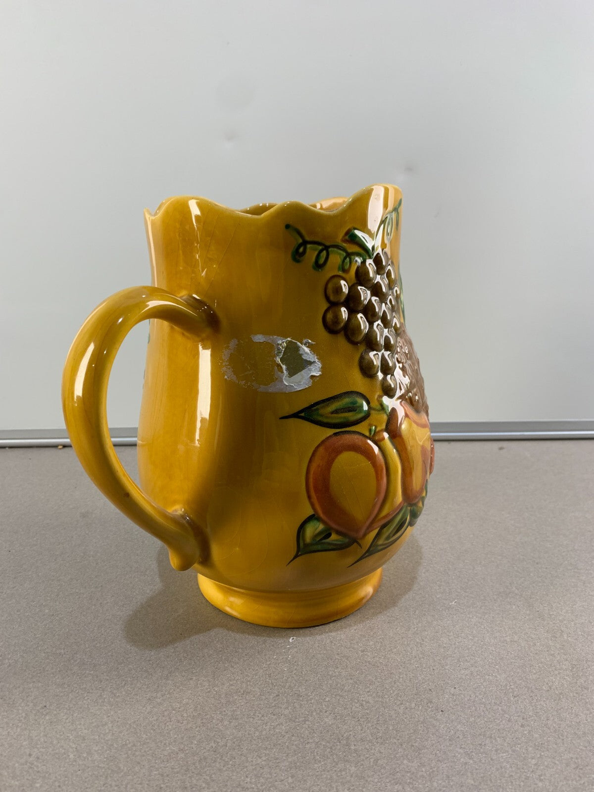 California Pottery Raised Fruit Design Pitcher