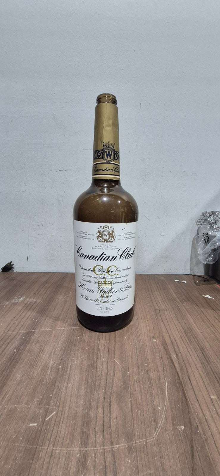 Vintage Canadian Club Whiskey Bottle - 1977 3.79L Hiram & Sons - 19" Tall