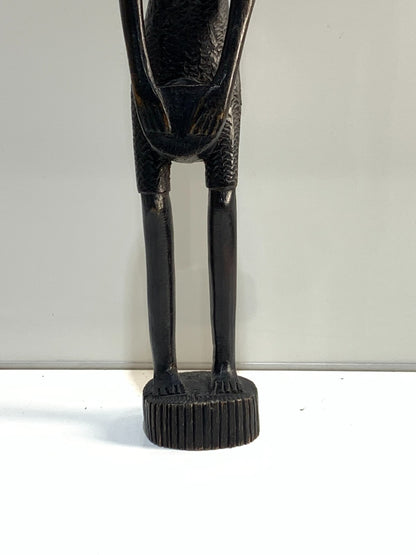 African Tribal Hand Carved Heavy Hard Wood Sculpture Playing a drum