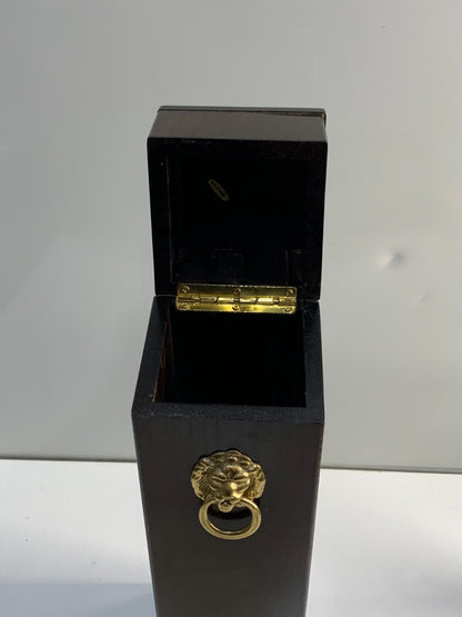 Vintage The Bombay Company Wooden Box Match Holder with Brass Lion 13" Tall
