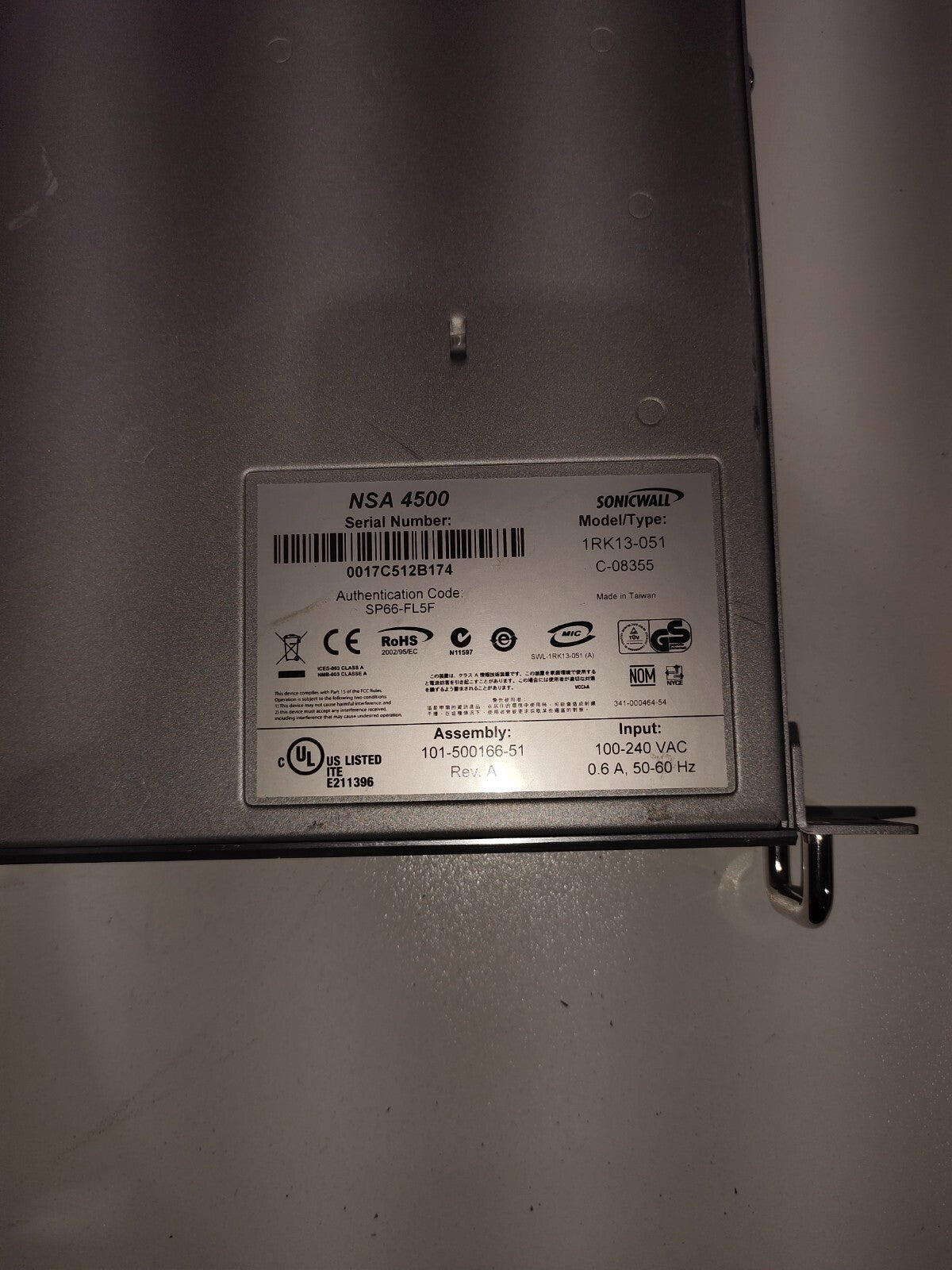 SONICWALL 1RK13-051 NSA4500 Network Security Appliance