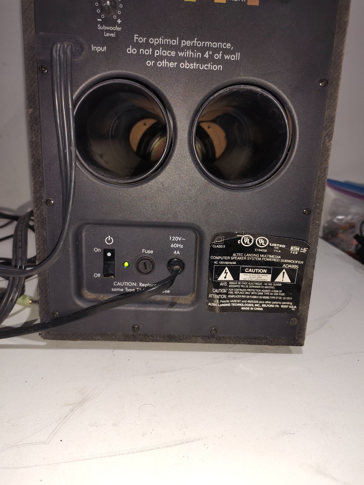 Dell Altec Lansing Multimedia Computer Speaker System Powered Subwoofer ADA995