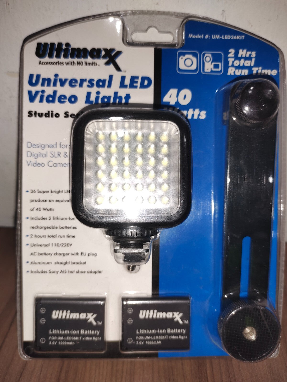 ULTIMAXX Professional Universal LED Video Light Kit with 2 Batteries and Bracket