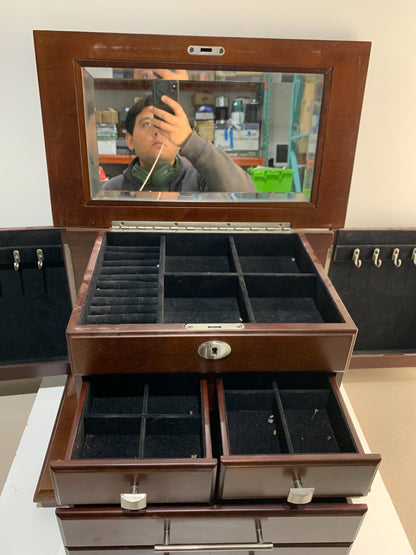 Arolly Large Wood Finish Jewelry Box Chest W/ Four Storage Compartments Storage