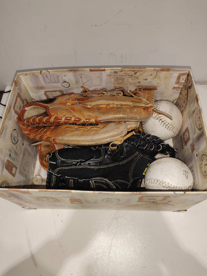 3 Rare Base-Ball Gloves and 2 Base-Ball Balls