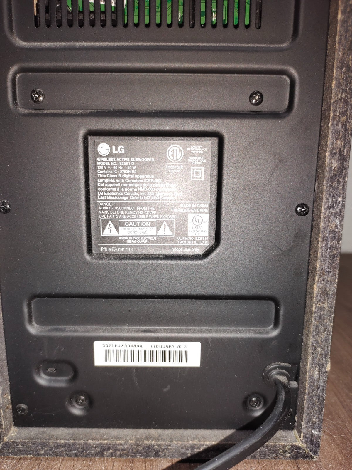 LG Wireless Active Subwoofer - For LG Home Theater Soundbar - Model - S33A1-D