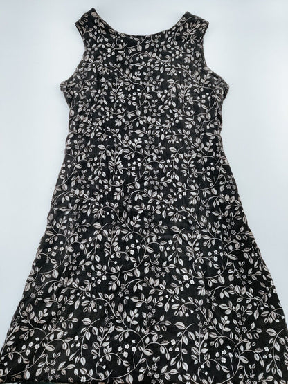 Vintage 1990s Northern Reflections Black Floral Pattern Sun Dress with Back Tie