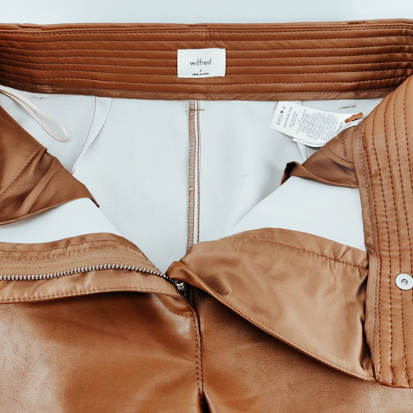 Aritzia Wilfred High Rise Vegan Leather Pants Size 4 In Cognac Brown