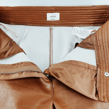 Aritzia Wilfred High Rise Vegan Leather Pants Size 4 In Cognac Brown