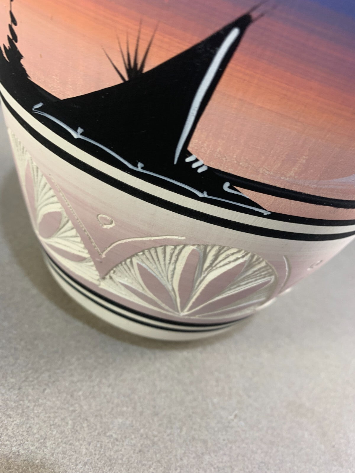 Vintage Etched Pastel Art Pottery Vase Signed S. Dineh Native American Navajo