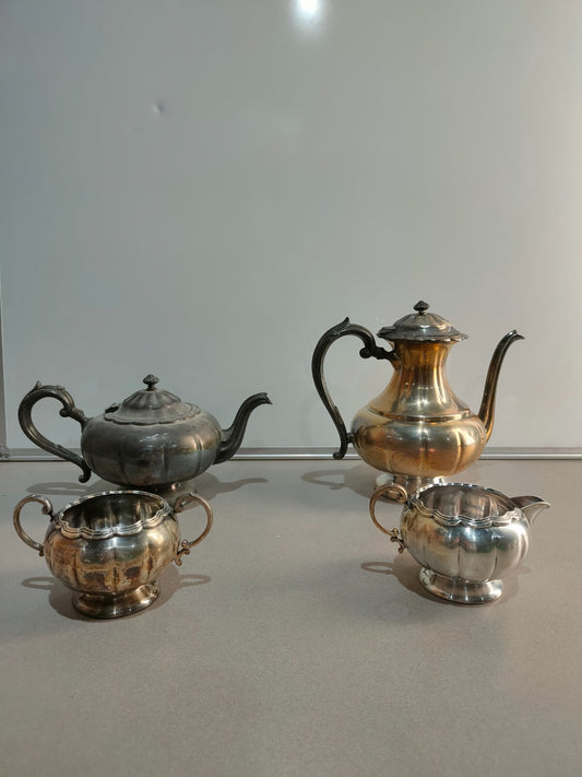 Vintage Art Deco Four Piece Primrose Plate B.M.Spouts Tea Service/E.P. Copper/