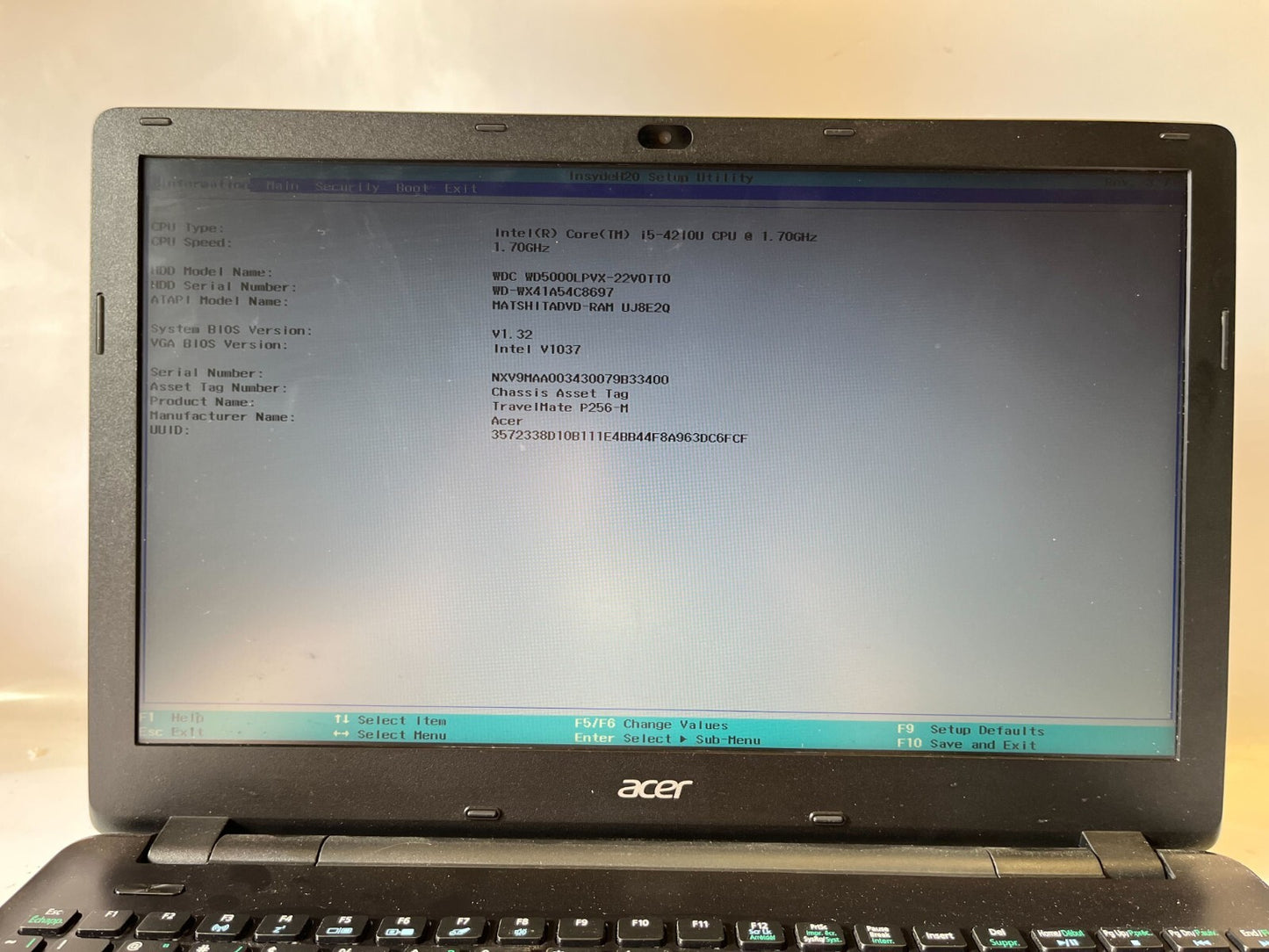 Acer P256 i5 4210U 1.70GHz 4GB RAM 500GB HDD NO OS Bad Keyboard