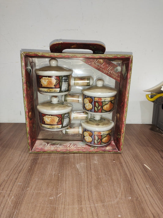 MSC Joie Vivre French Onion Soup Crocks Handled Bowls with Vented Lids