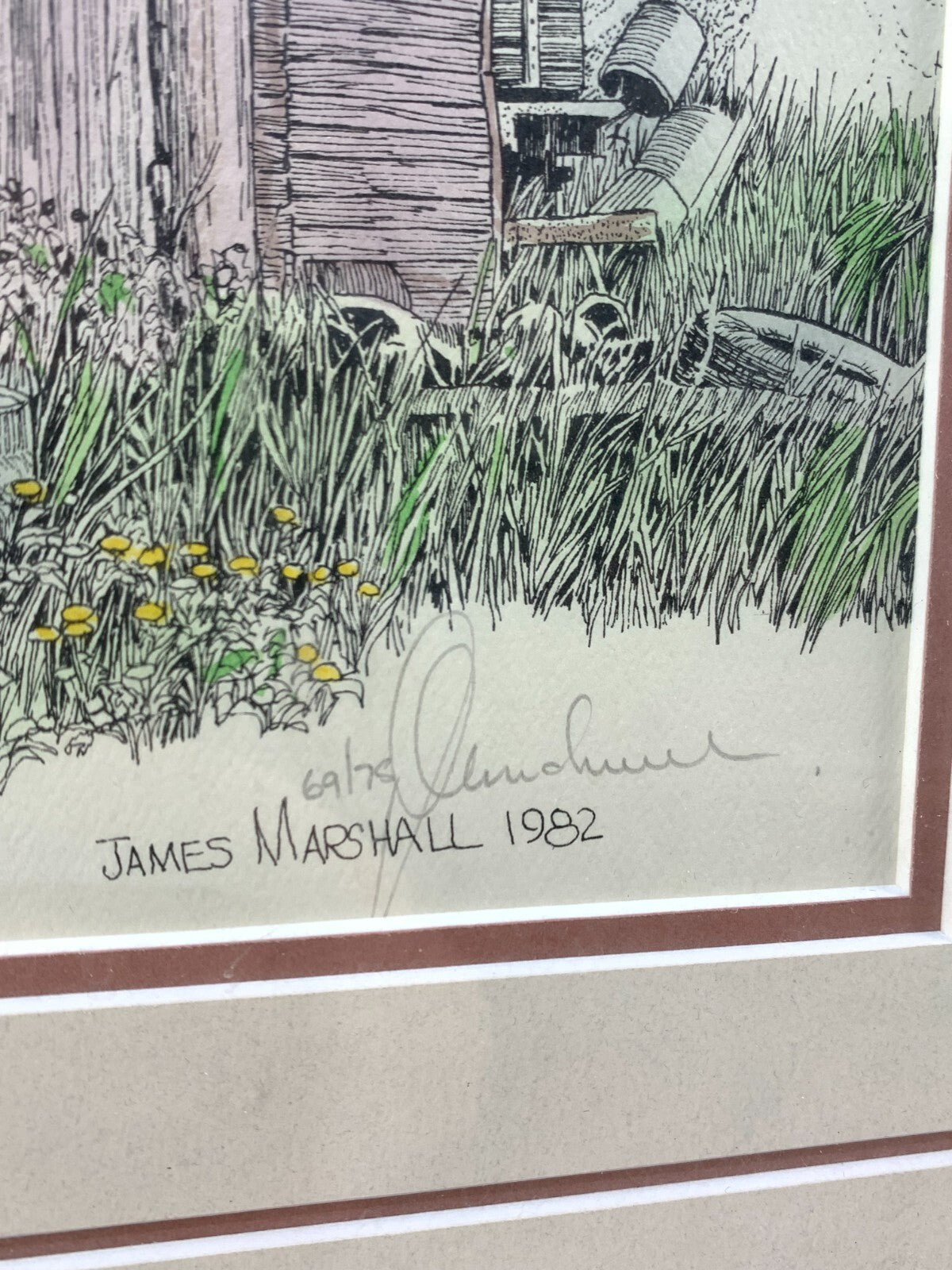 Vintage James Marshall 1982 Signed Framed Print - Rustic Gas Station Art, #69/75