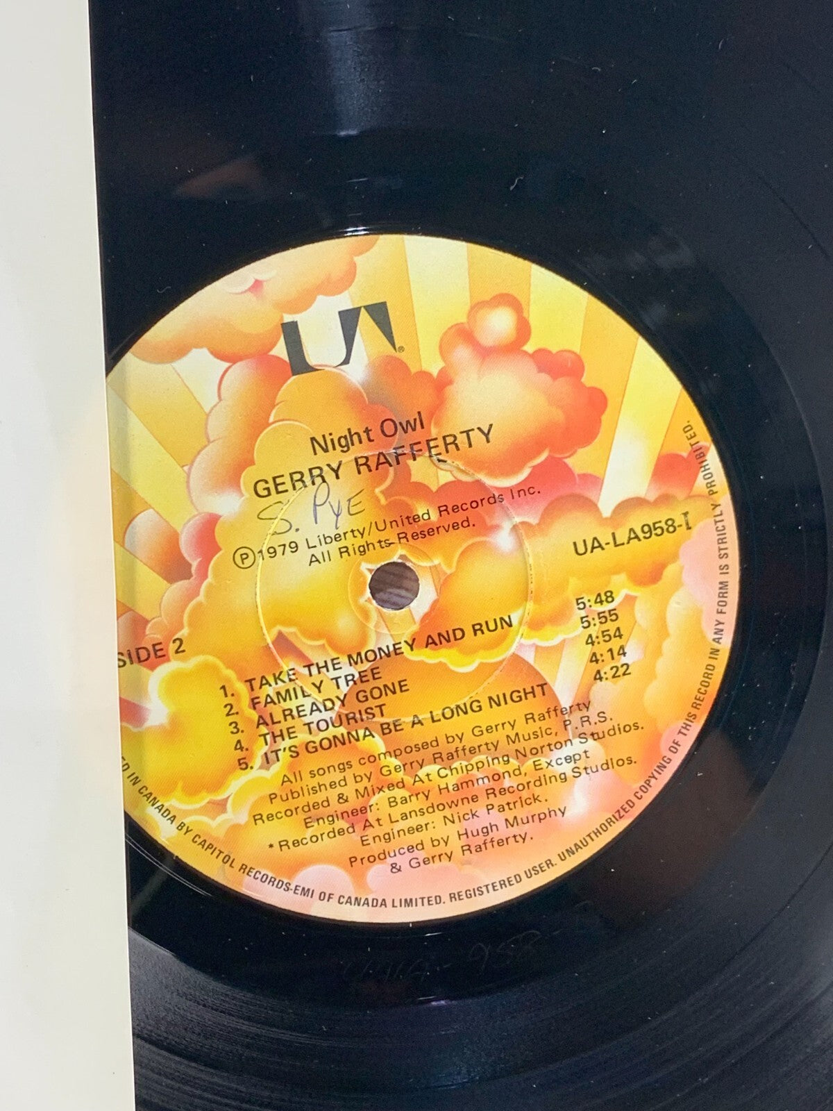 Gerry Rafferty – Night Owl (1979) 12" Vinyl LP United Artists UA-LA958-I