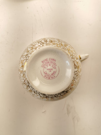 Assorted bone china set 4 cups and 10 saucers. Made in England/Japan/China